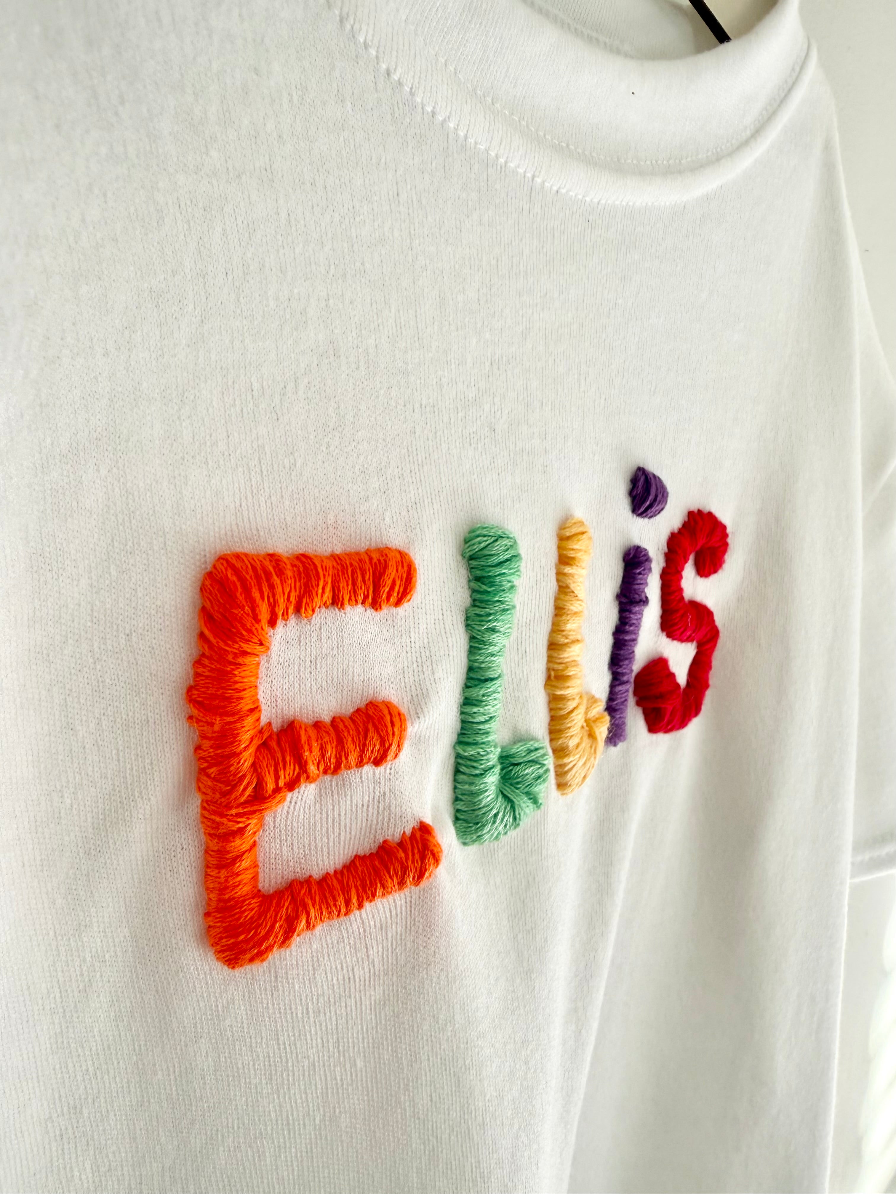 Hand sewn Personalised Tshirt. 6 letters or less.