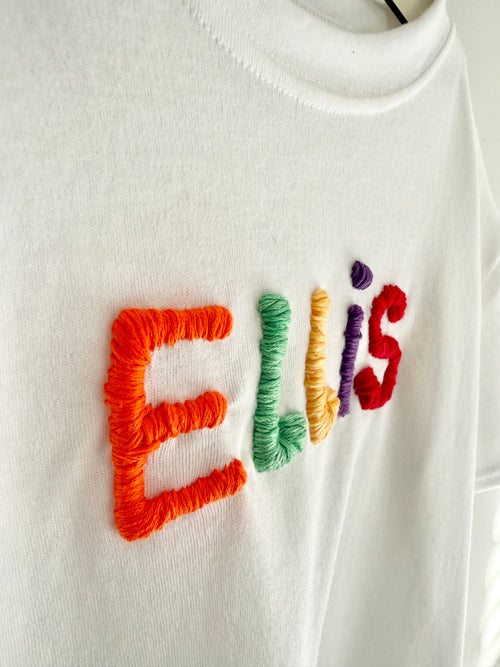 Hand sewn Personalised Tshirt. 6 letters or less.