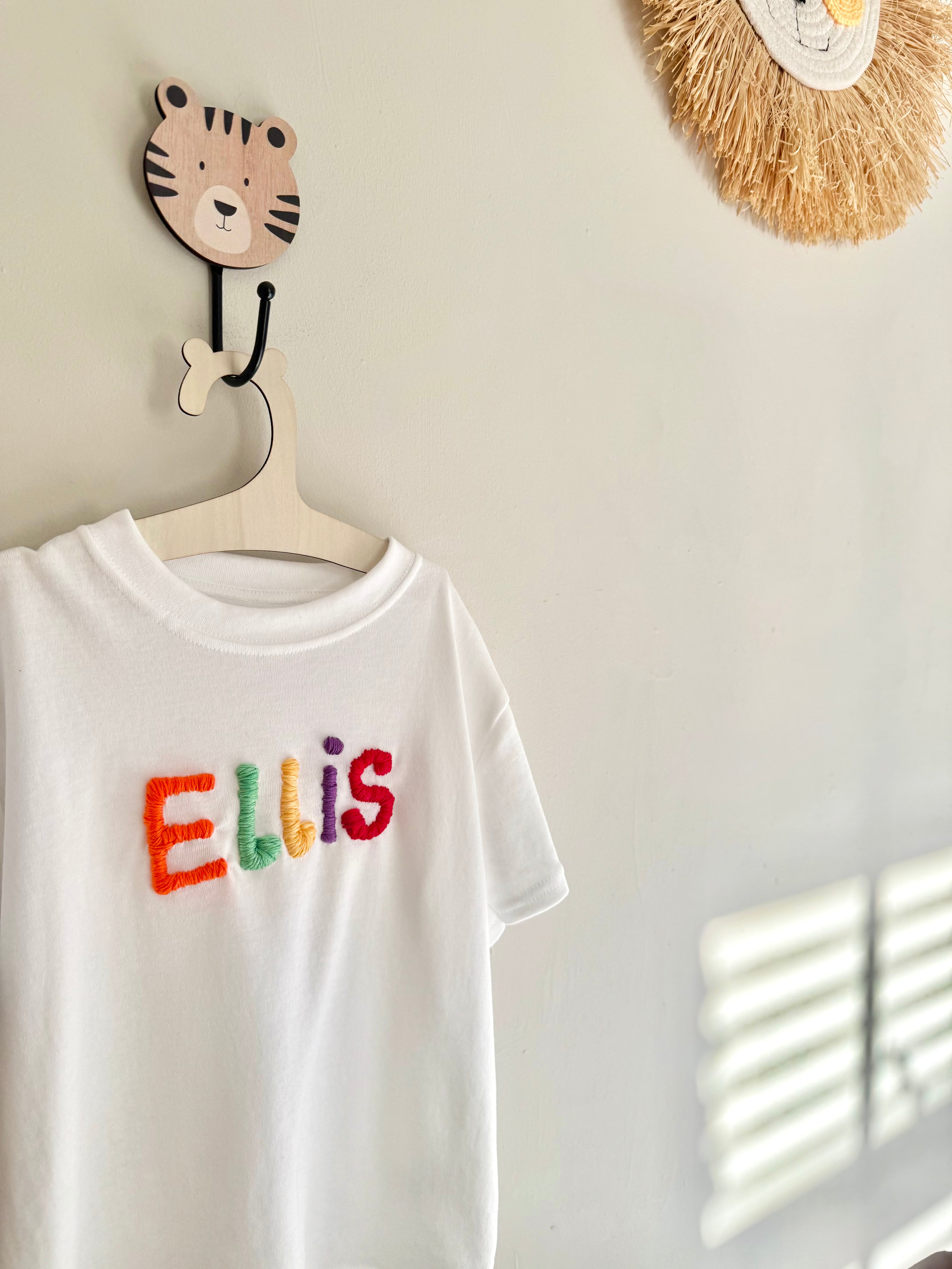 Hand sewn Personalised Tshirt. 6 letters or less.