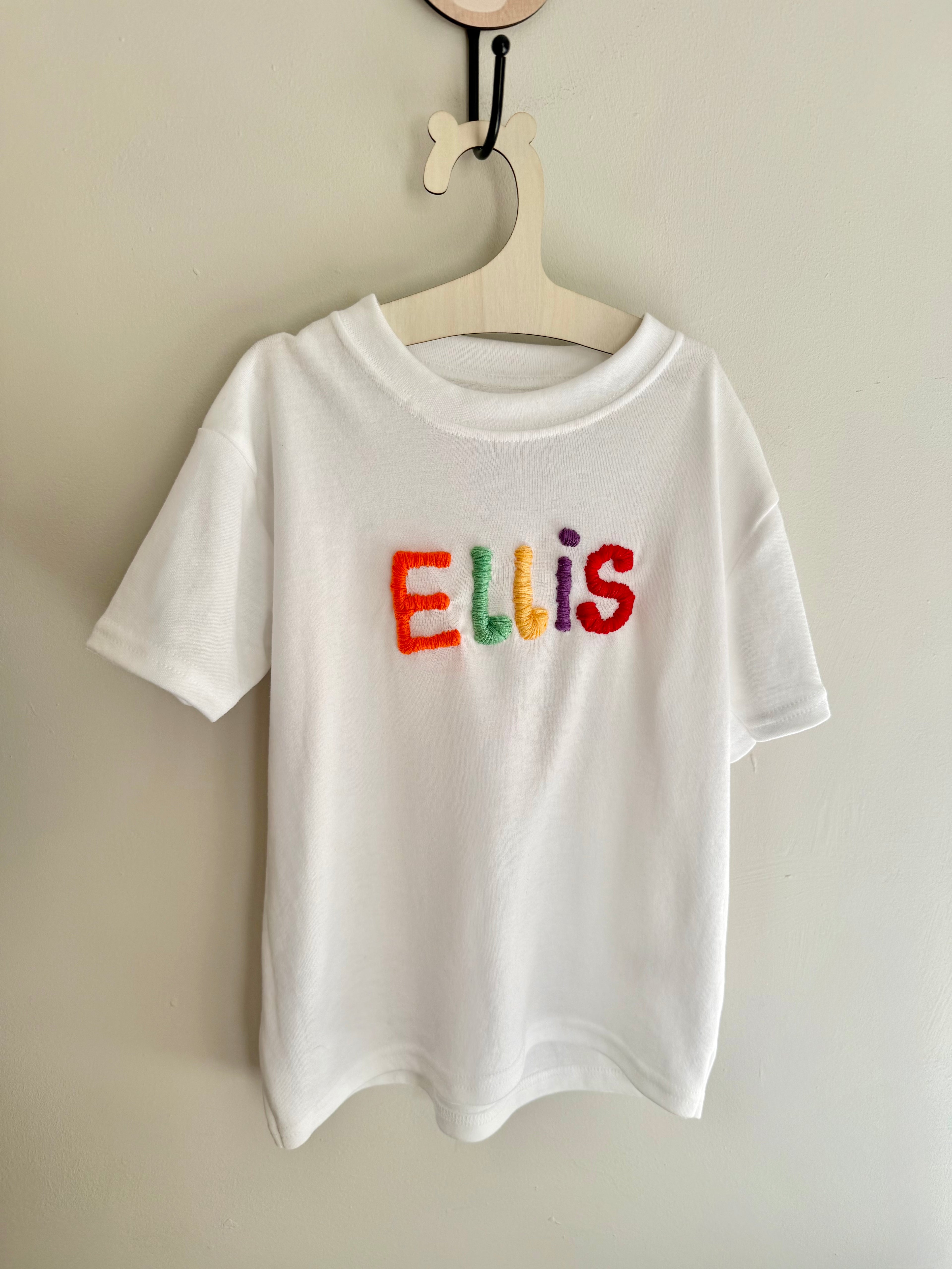 Hand sewn Personalised Tshirt. 6 letters or less.