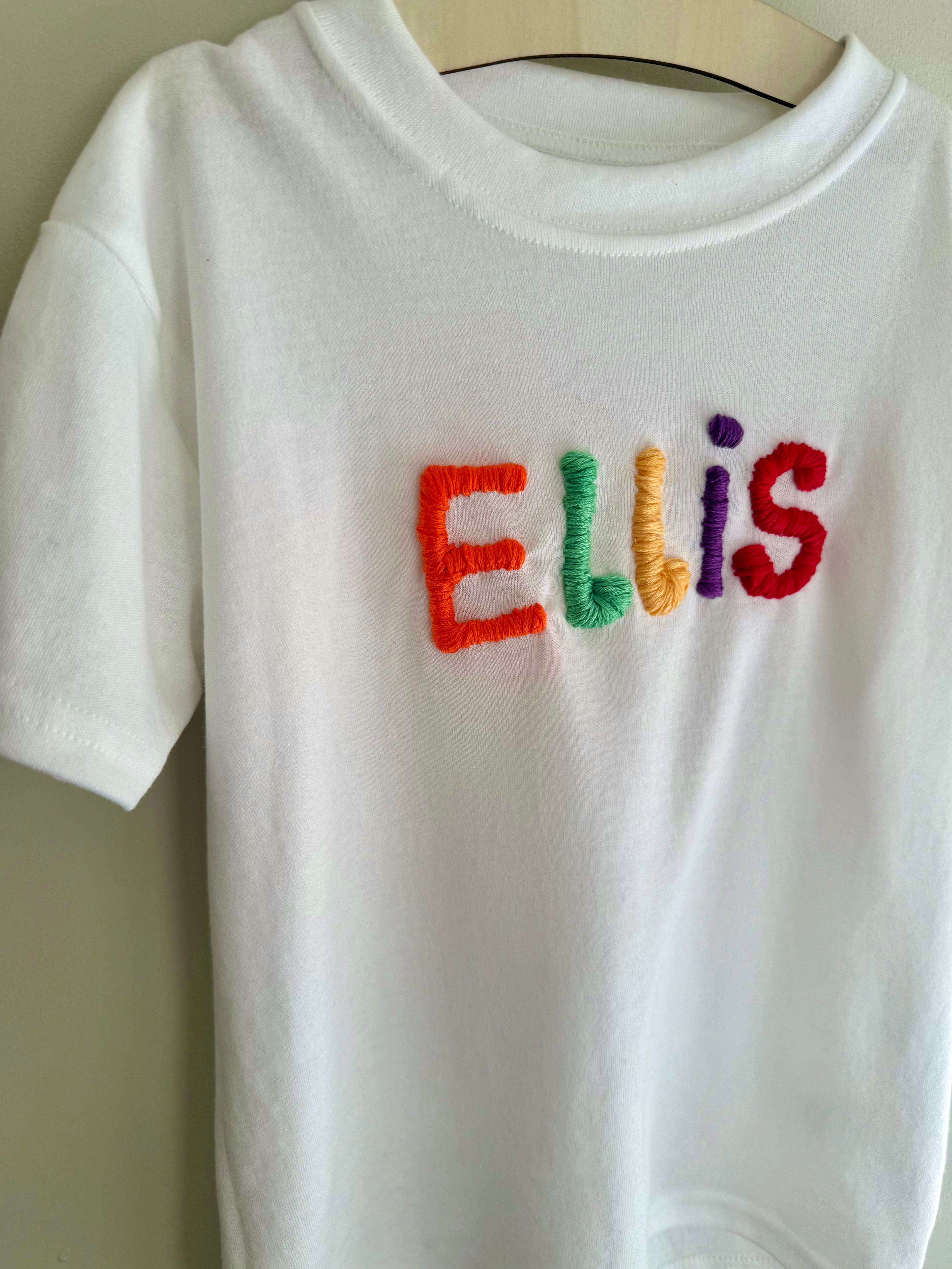 Hand sewn Personalised Tshirt. 6 letters or less.