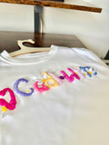 Hand Sewn Personalised T shirts. 7 letters or more.